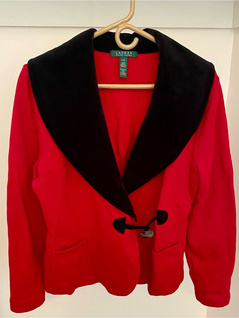 Lauren Ralph Lauren Red Jacket with Black Velvet Shawl Collar